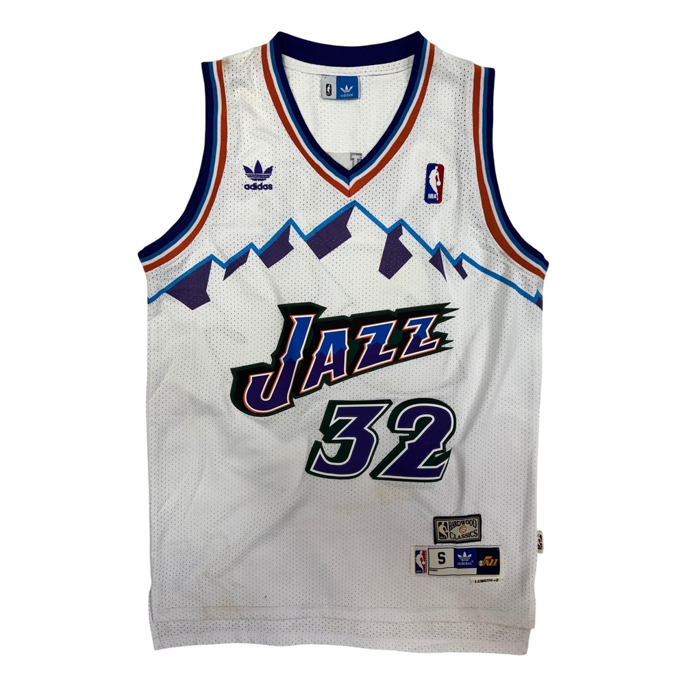 Adidas Utah Jazz Karl Malone 32 Hardwood Classics Jersey White Mens Small +2